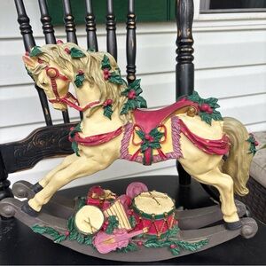 Cream and Red Musical Holiday Rocking Horse Decor